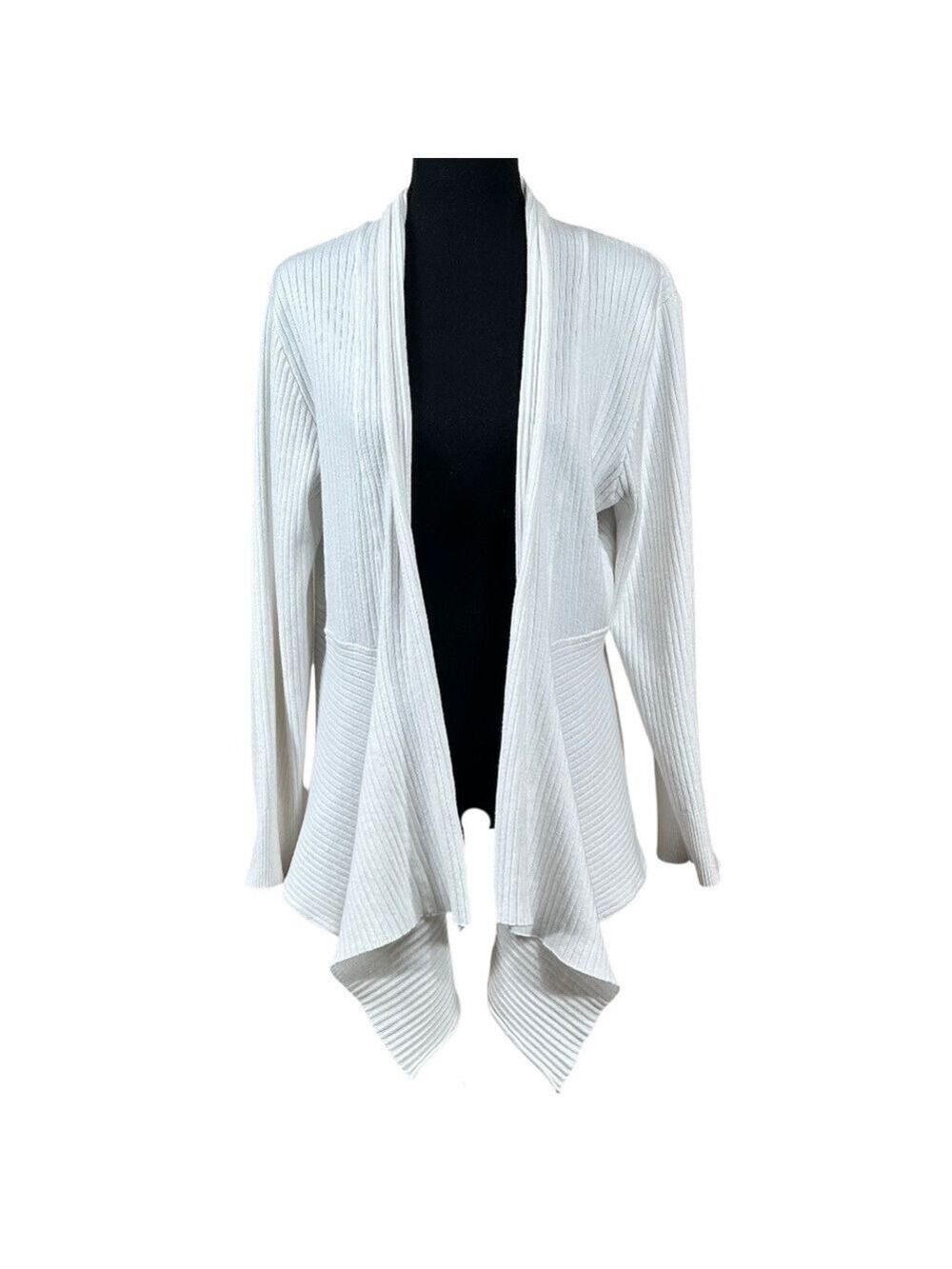 Willi Smith Woman White Draped Open Long Sleeve Cardigan Sweater Size 3X